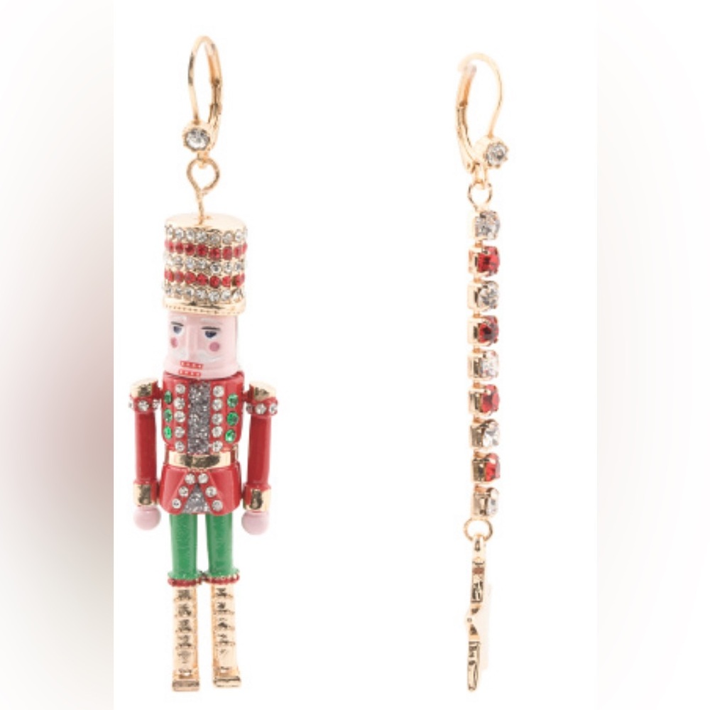 Red Nutcracker and Rhinestone‎ Drop Earrings